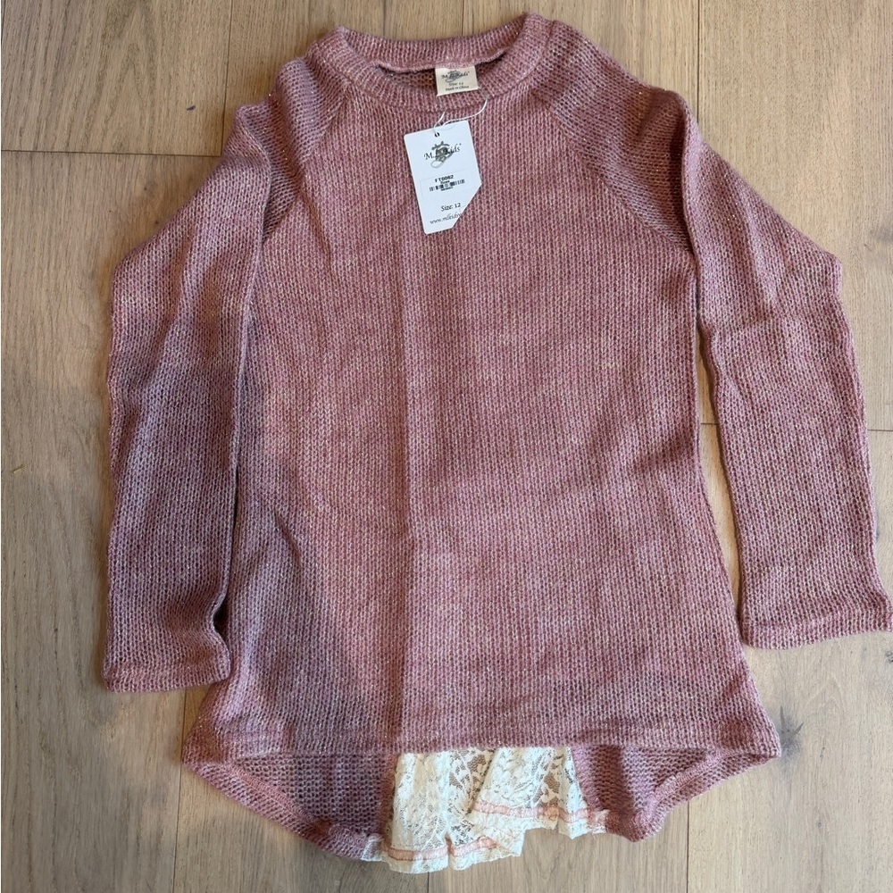 M. L. Kids Pink Knit Sweater with Lace Hem Size 12 Kids